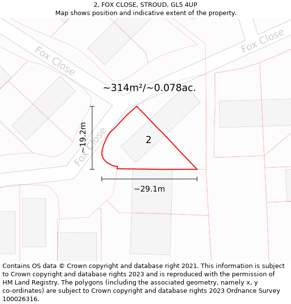 2, FOX CLOSE, STROUD, GL5 4UP: Plot and title map