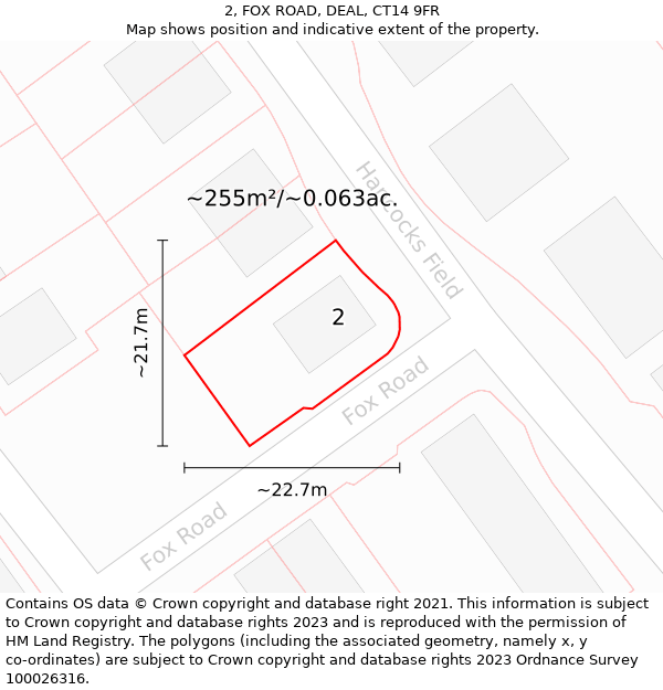 2, FOX ROAD, DEAL, CT14 9FR: Plot and title map