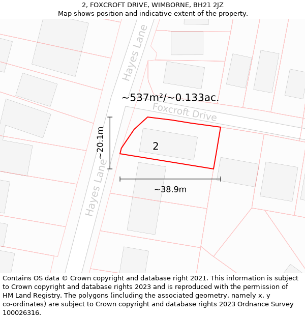 2, FOXCROFT DRIVE, WIMBORNE, BH21 2JZ: Plot and title map