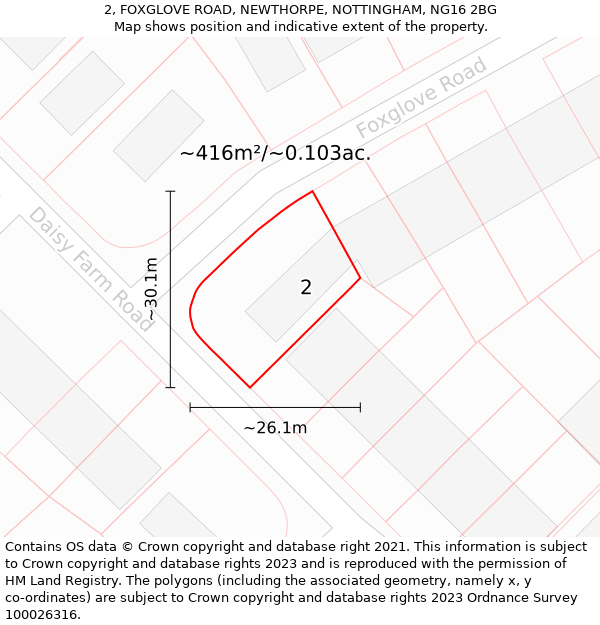 2, FOXGLOVE ROAD, NEWTHORPE, NOTTINGHAM, NG16 2BG: Plot and title map