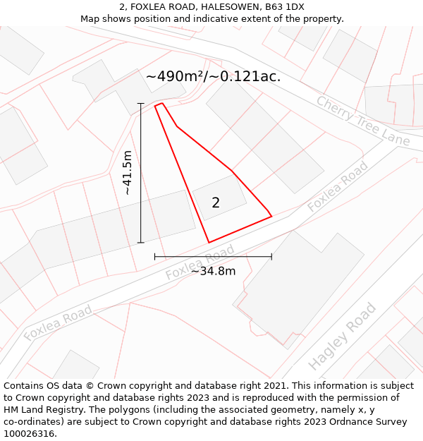 2, FOXLEA ROAD, HALESOWEN, B63 1DX: Plot and title map