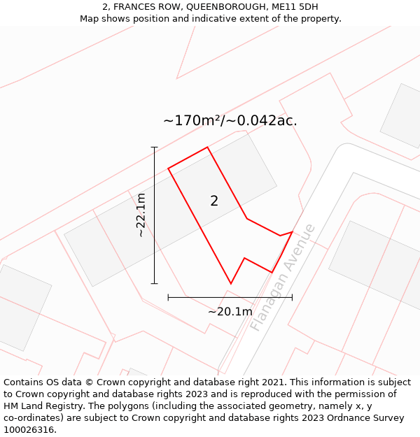 2, FRANCES ROW, QUEENBOROUGH, ME11 5DH: Plot and title map