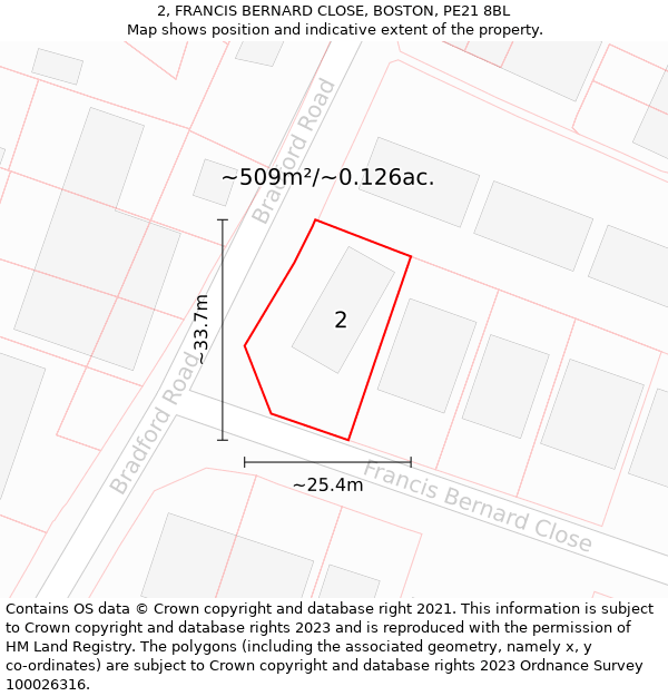 2, FRANCIS BERNARD CLOSE, BOSTON, PE21 8BL: Plot and title map