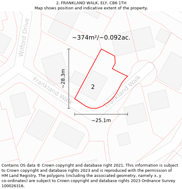 2, FRANKLAND WALK, ELY, CB6 1TH: Plot and title map