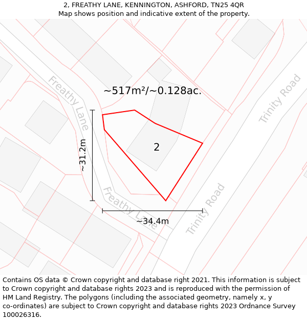 2, FREATHY LANE, KENNINGTON, ASHFORD, TN25 4QR: Plot and title map