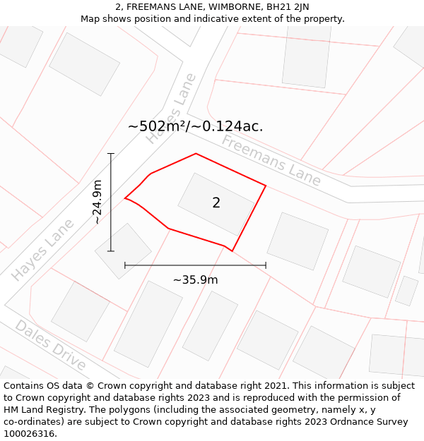 2, FREEMANS LANE, WIMBORNE, BH21 2JN: Plot and title map