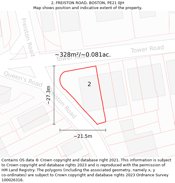 2, FREISTON ROAD, BOSTON, PE21 0JH: Plot and title map