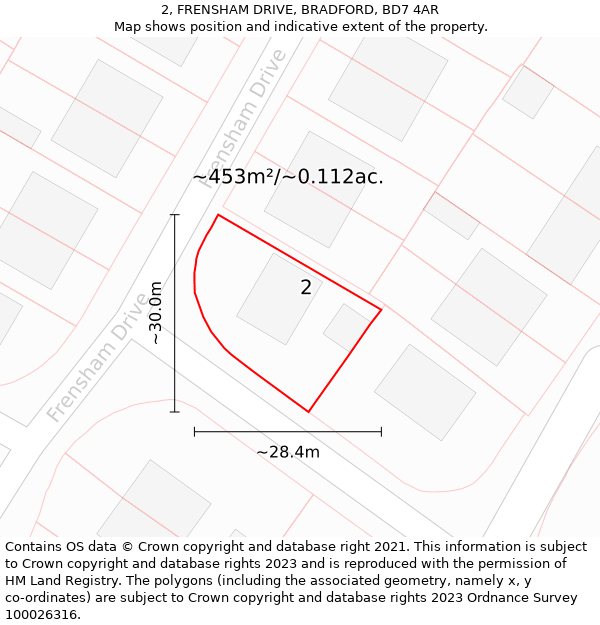 2, FRENSHAM DRIVE, BRADFORD, BD7 4AR: Plot and title map