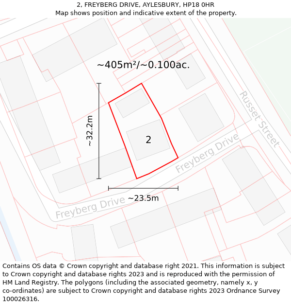 2, FREYBERG DRIVE, AYLESBURY, HP18 0HR: Plot and title map