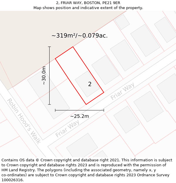 2, FRIAR WAY, BOSTON, PE21 9ER: Plot and title map