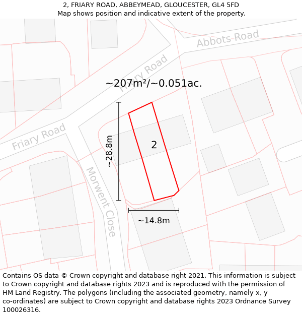 2, FRIARY ROAD, ABBEYMEAD, GLOUCESTER, GL4 5FD: Plot and title map