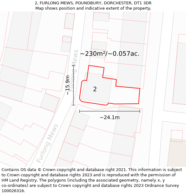 2, FURLONG MEWS, POUNDBURY, DORCHESTER, DT1 3DR: Plot and title map