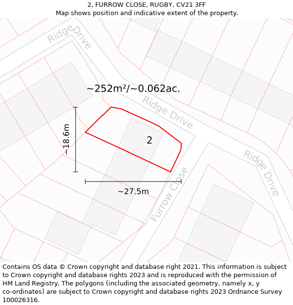 2, FURROW CLOSE, RUGBY, CV21 3FF: Plot and title map