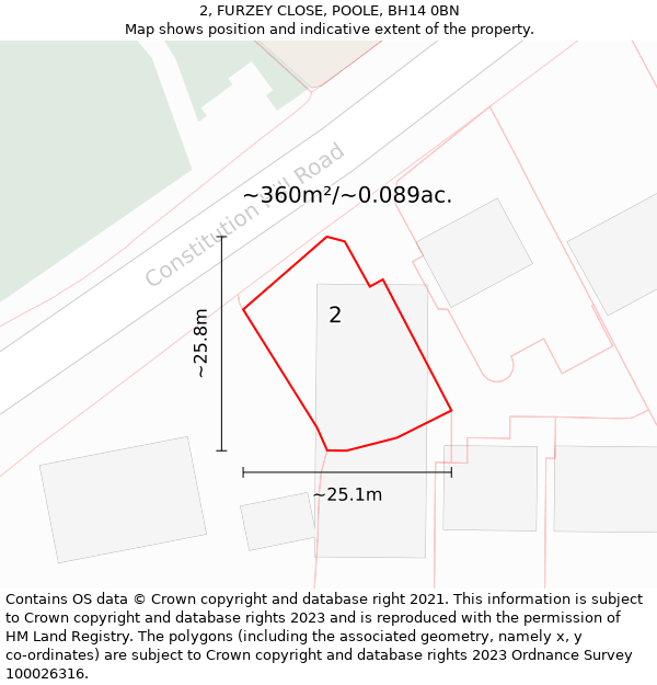2, FURZEY CLOSE, POOLE, BH14 0BN: Plot and title map
