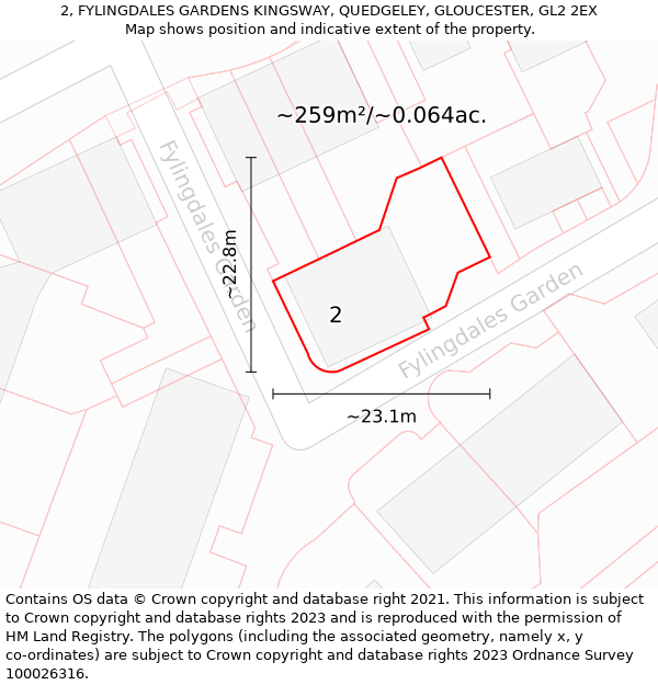 2, FYLINGDALES GARDENS KINGSWAY, QUEDGELEY, GLOUCESTER, GL2 2EX: Plot and title map