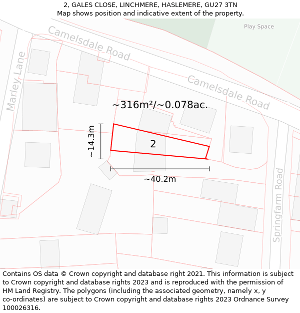 2, GALES CLOSE, LINCHMERE, HASLEMERE, GU27 3TN: Plot and title map