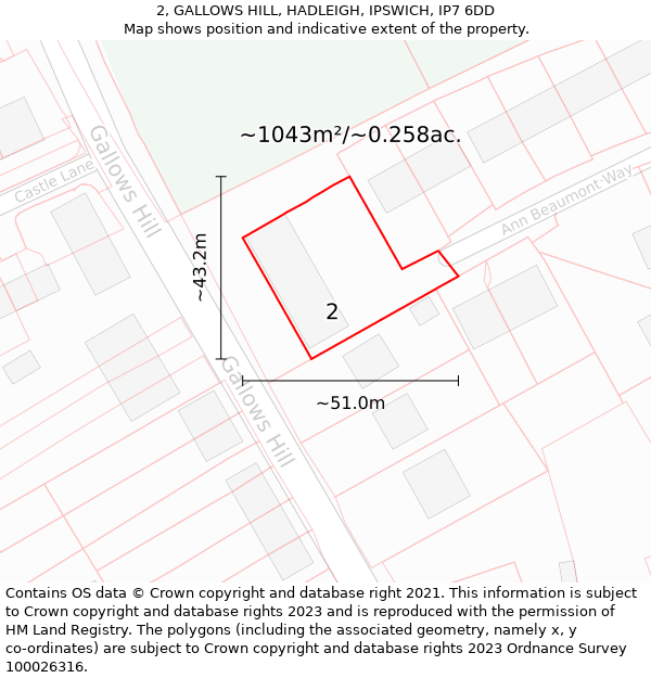 2, GALLOWS HILL, HADLEIGH, IPSWICH, IP7 6DD: Plot and title map