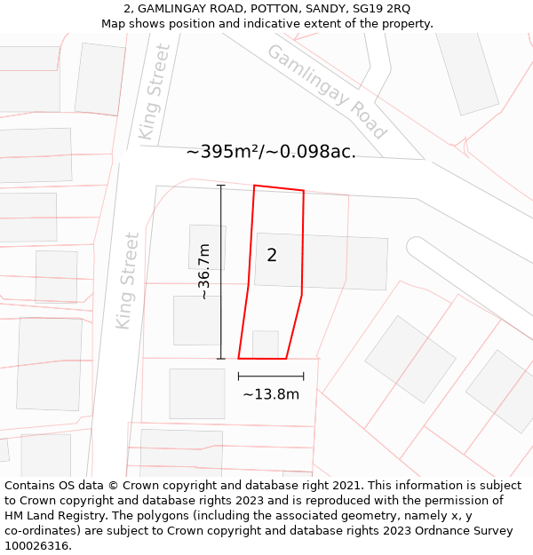 2, GAMLINGAY ROAD, POTTON, SANDY, SG19 2RQ: Plot and title map