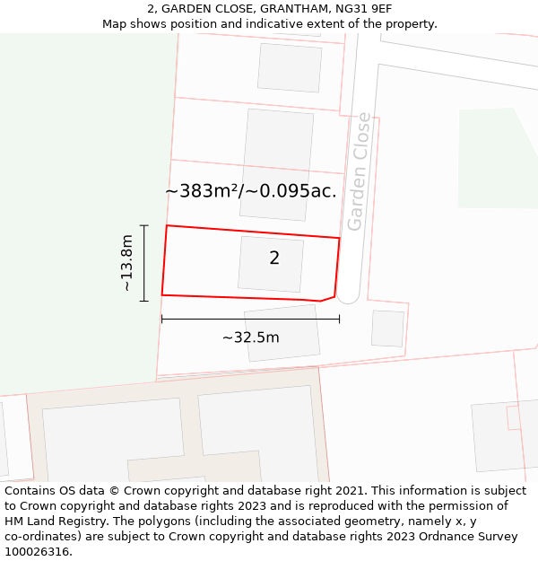 2, GARDEN CLOSE, GRANTHAM, NG31 9EF: Plot and title map