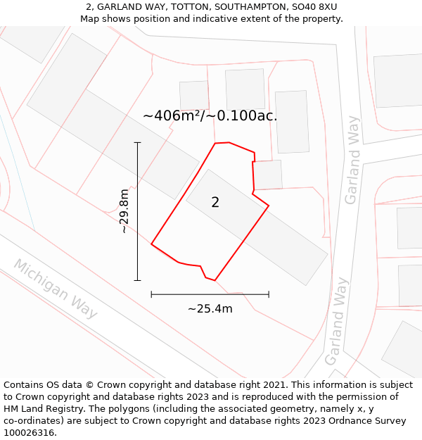 2, GARLAND WAY, TOTTON, SOUTHAMPTON, SO40 8XU: Plot and title map