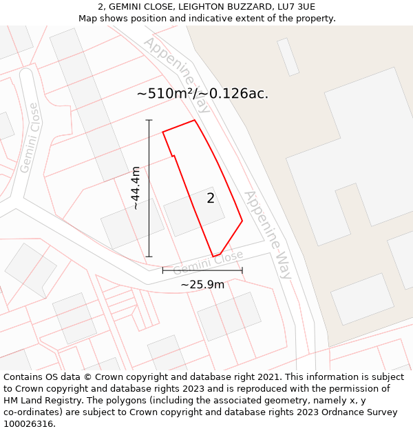 2, GEMINI CLOSE, LEIGHTON BUZZARD, LU7 3UE: Plot and title map