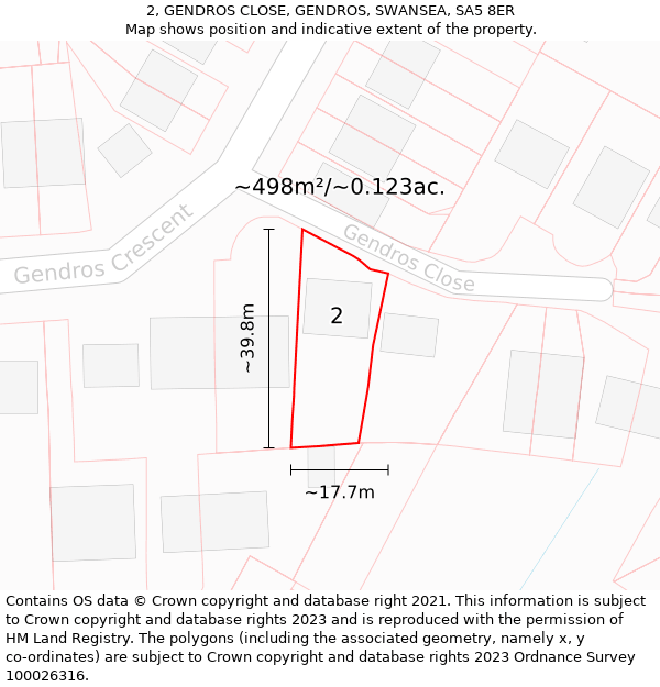 2, GENDROS CLOSE, GENDROS, SWANSEA, SA5 8ER: Plot and title map