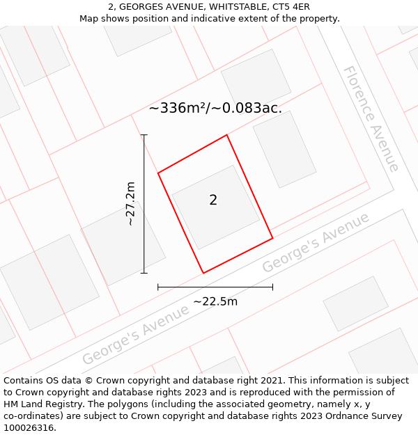 2, GEORGES AVENUE, WHITSTABLE, CT5 4ER: Plot and title map