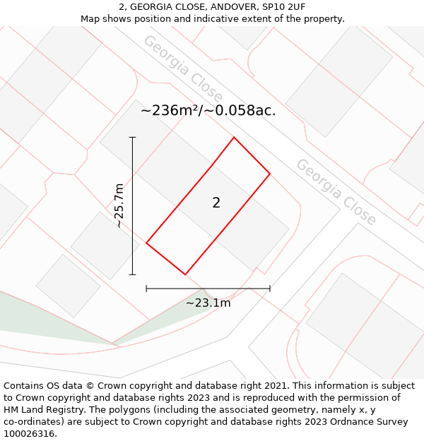 2, GEORGIA CLOSE, ANDOVER, SP10 2UF: Plot and title map