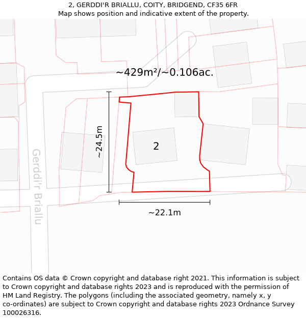 2, GERDDI'R BRIALLU, COITY, BRIDGEND, CF35 6FR: Plot and title map