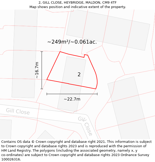 2, GILL CLOSE, HEYBRIDGE, MALDON, CM9 4TF: Plot and title map