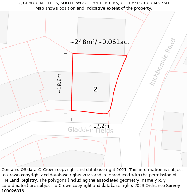 2, GLADDEN FIELDS, SOUTH WOODHAM FERRERS, CHELMSFORD, CM3 7AH: Plot and title map