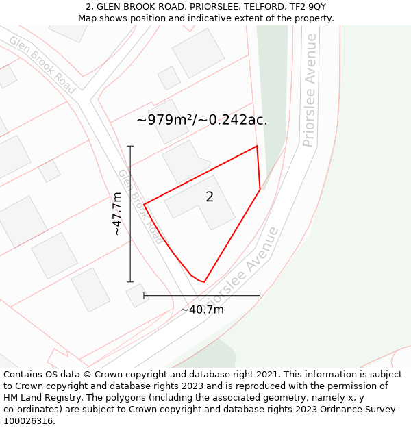 2, GLEN BROOK ROAD, PRIORSLEE, TELFORD, TF2 9QY: Plot and title map