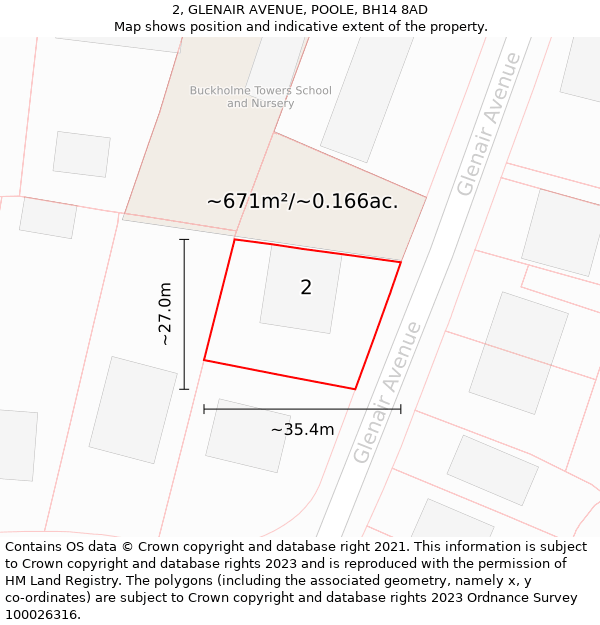 2, GLENAIR AVENUE, POOLE, BH14 8AD: Plot and title map