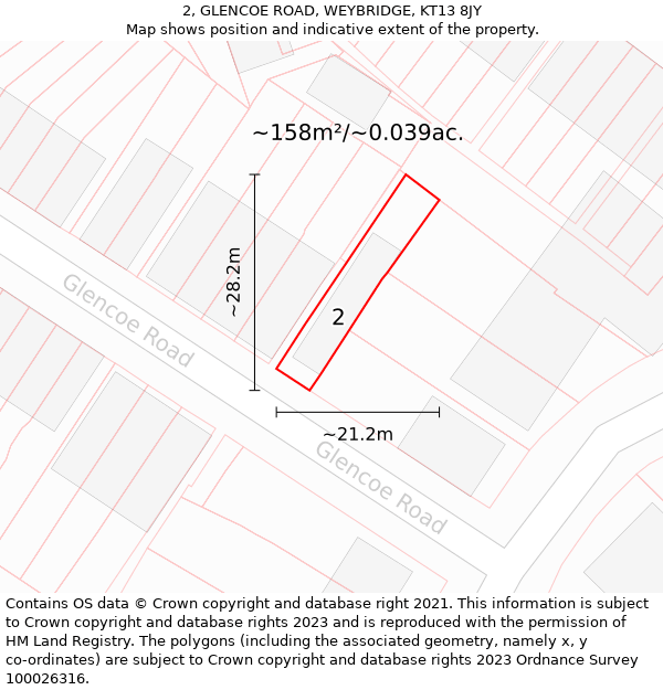 2, GLENCOE ROAD, WEYBRIDGE, KT13 8JY: Plot and title map