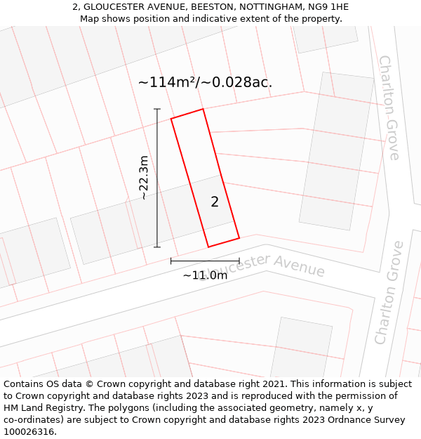 2, GLOUCESTER AVENUE, BEESTON, NOTTINGHAM, NG9 1HE: Plot and title map