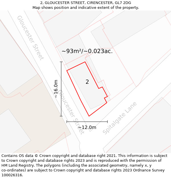 2, GLOUCESTER STREET, CIRENCESTER, GL7 2DG: Plot and title map