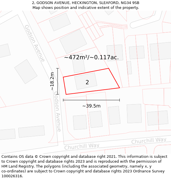 2, GODSON AVENUE, HECKINGTON, SLEAFORD, NG34 9SB: Plot and title map