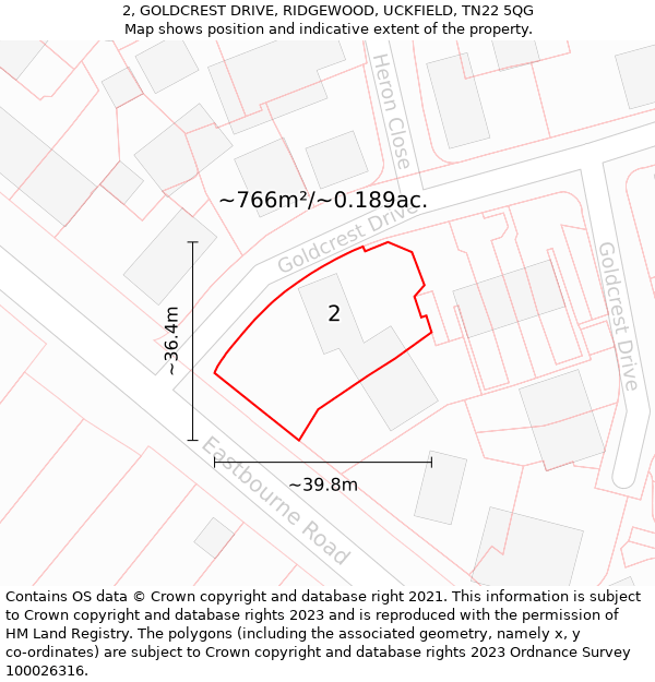 2, GOLDCREST DRIVE, RIDGEWOOD, UCKFIELD, TN22 5QG: Plot and title map