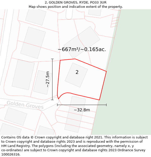 2, GOLDEN GROVES, RYDE, PO33 3UR: Plot and title map