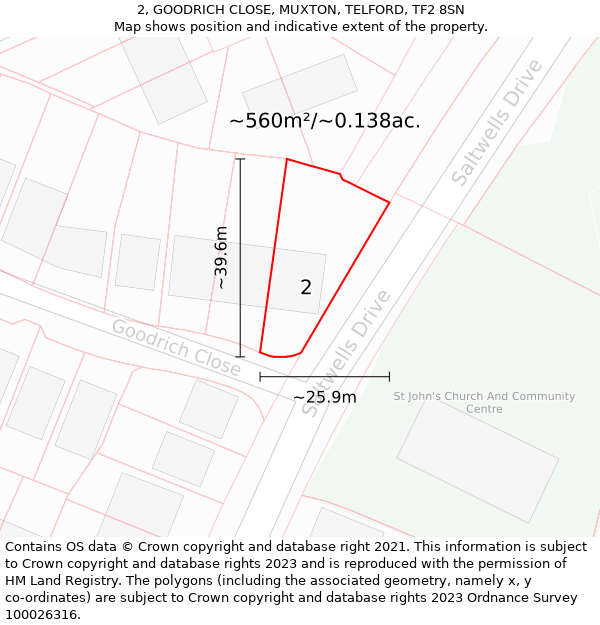 2, GOODRICH CLOSE, MUXTON, TELFORD, TF2 8SN: Plot and title map