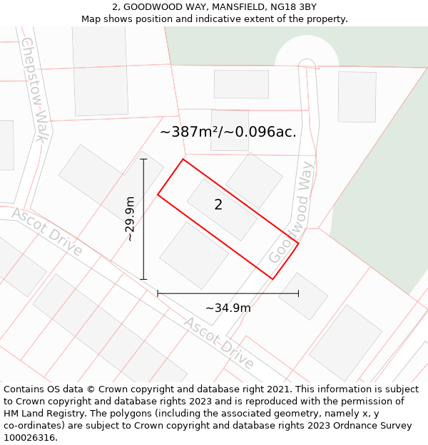 2, GOODWOOD WAY, MANSFIELD, NG18 3BY: Plot and title map