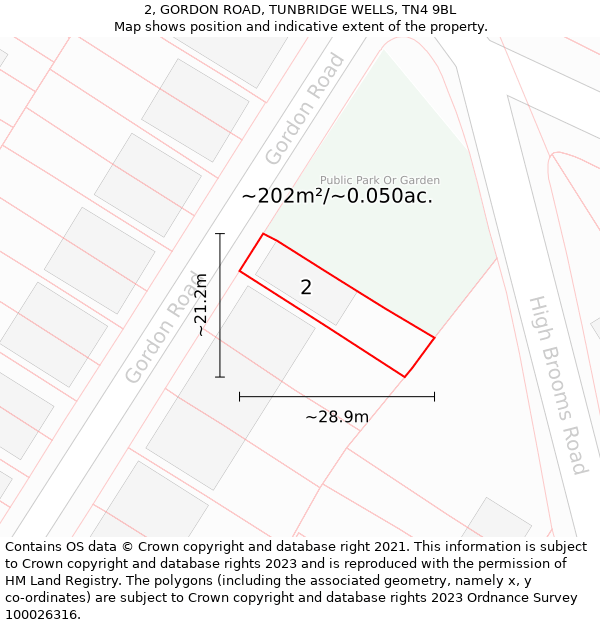 2, GORDON ROAD, TUNBRIDGE WELLS, TN4 9BL: Plot and title map