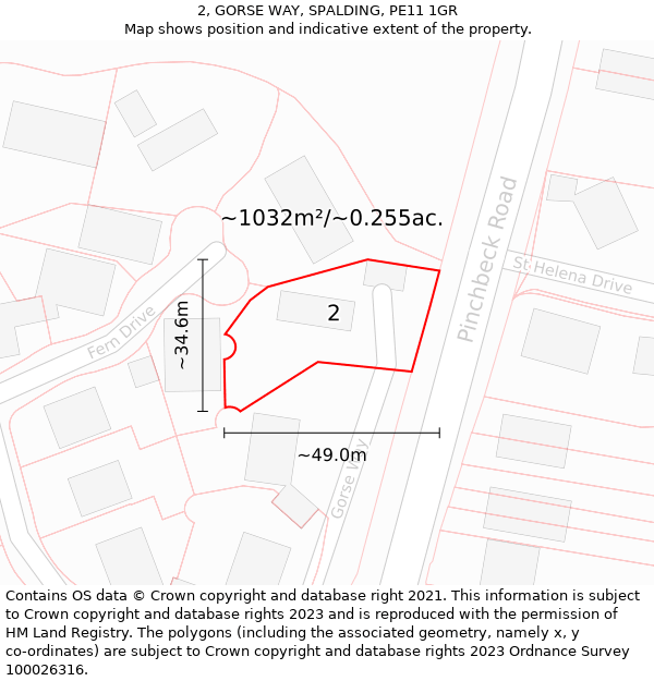 2, GORSE WAY, SPALDING, PE11 1GR: Plot and title map