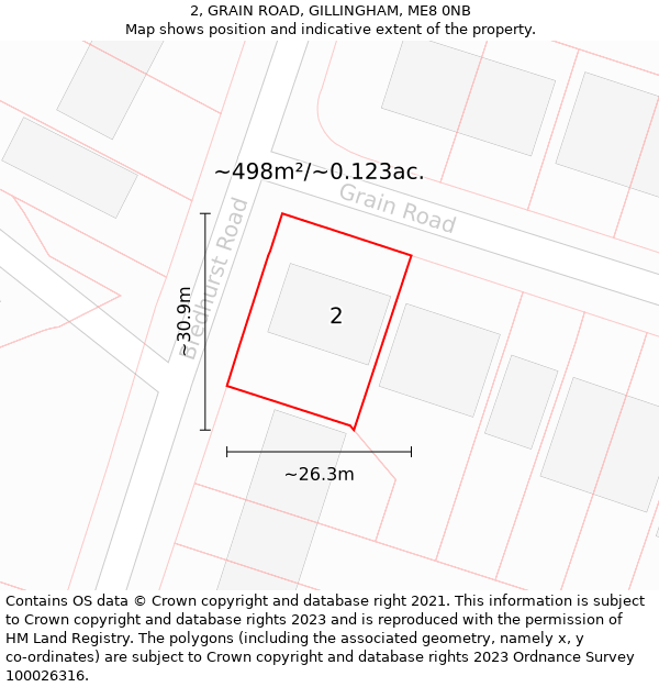 2, GRAIN ROAD, GILLINGHAM, ME8 0NB: Plot and title map