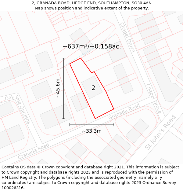 2, GRANADA ROAD, HEDGE END, SOUTHAMPTON, SO30 4AN: Plot and title map