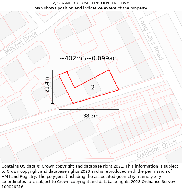 2, GRANELY CLOSE, LINCOLN, LN1 1WA: Plot and title map