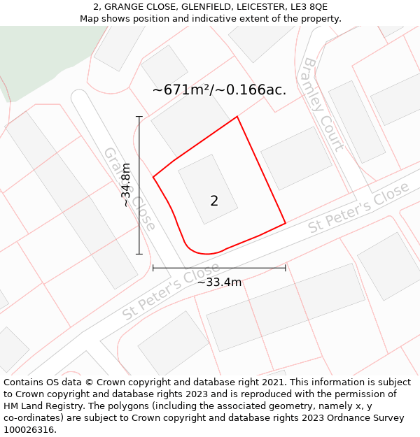 2, GRANGE CLOSE, GLENFIELD, LEICESTER, LE3 8QE: Plot and title map