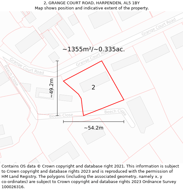 2, GRANGE COURT ROAD, HARPENDEN, AL5 1BY: Plot and title map