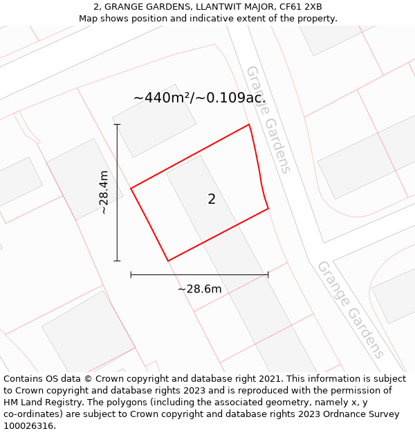 2, GRANGE GARDENS, LLANTWIT MAJOR, CF61 2XB: Plot and title map