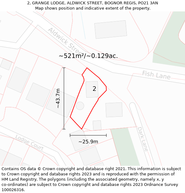 2, GRANGE LODGE, ALDWICK STREET, BOGNOR REGIS, PO21 3AN: Plot and title map